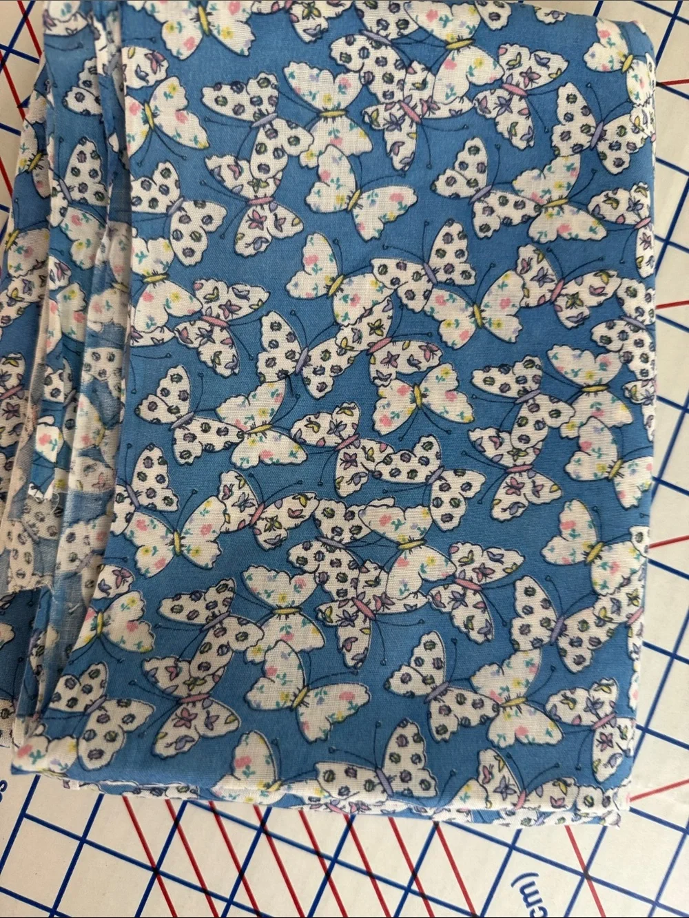 Vintage Blue Butterfly Ditsy Floral Fabric Lightweight 1 3/4 Yards x 44